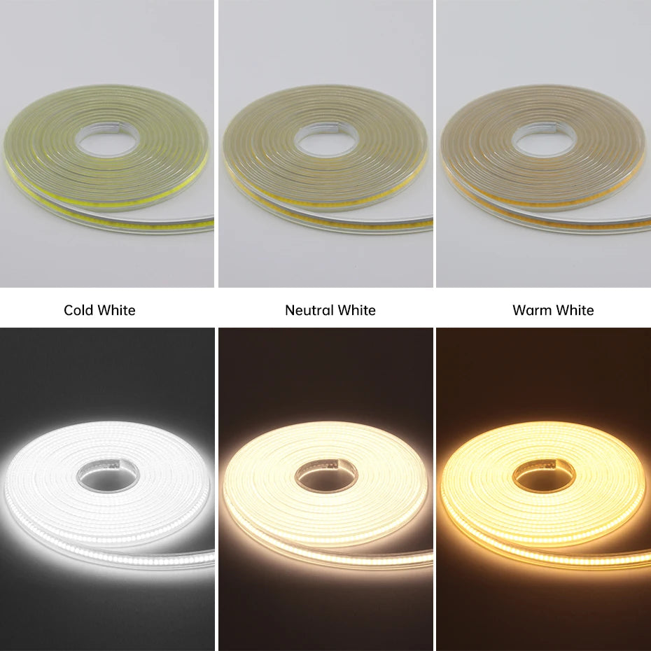 AC 220V EU AU UK Plug COB LED Strip Light Timing Dimmable Led Lights Tape IP65 Waterproof Flexible Ribbon For Outdoor Lighting