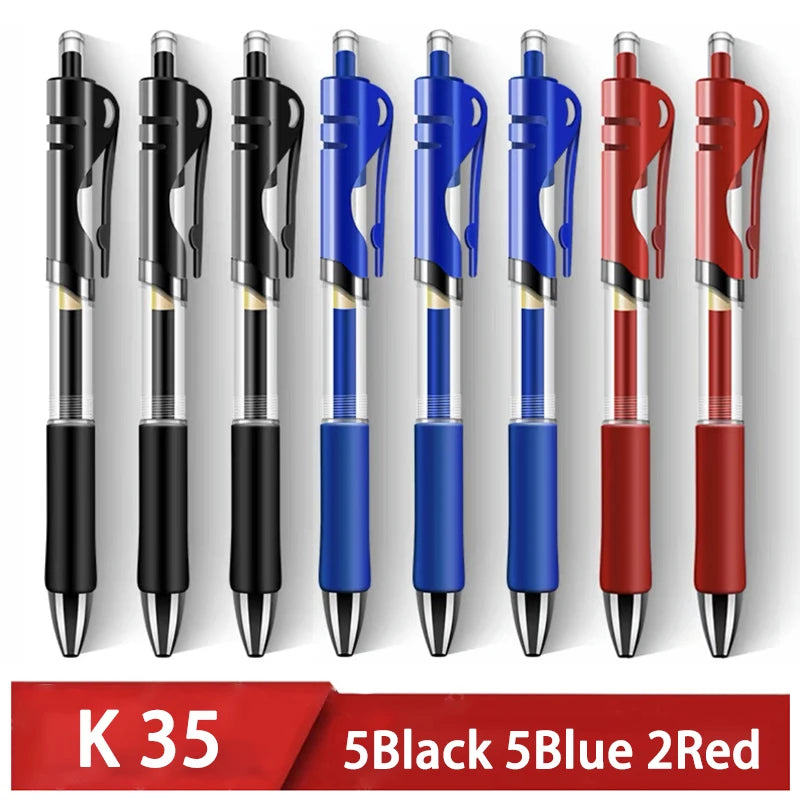 12pcs Classic Black/Blue/Red Gel Pens,0.5mm Metal Tip Retractable Ballpoint Gel Pen,Comfortable Grips,Smooth Writing for School
