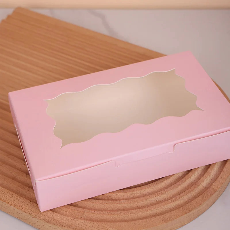 Wholesale Kraft Paper Cake Candy Boxes Rectangle Open Window Wedding Jewelry Chocolate Gift Packaging Box Baking Party Supplies