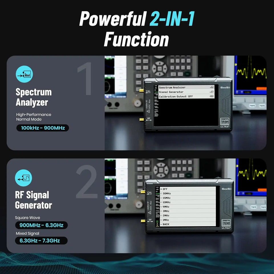 SeeSii TinySA Ultra+ ZS407 7.3GHz Spectrum Analyzer HW V0.5.4 100kHz-7.3GHz Tiny Frequency Analyzer 2-in-1 RF Signal Generator