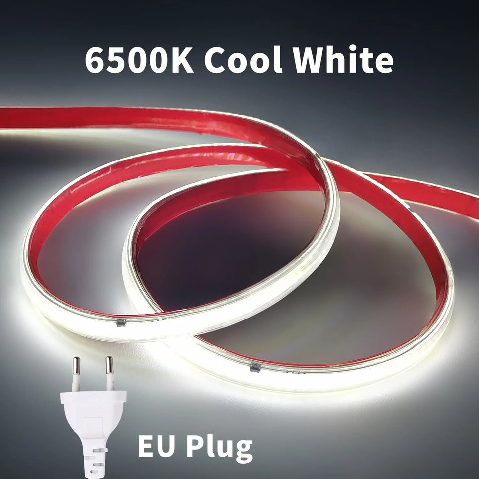 220V COB LED Strip Light 296 LEDs/m High Brightness Waterproof Flexible LED Tape Ribbon for Room Kitchen Outdoor Lighting 230V