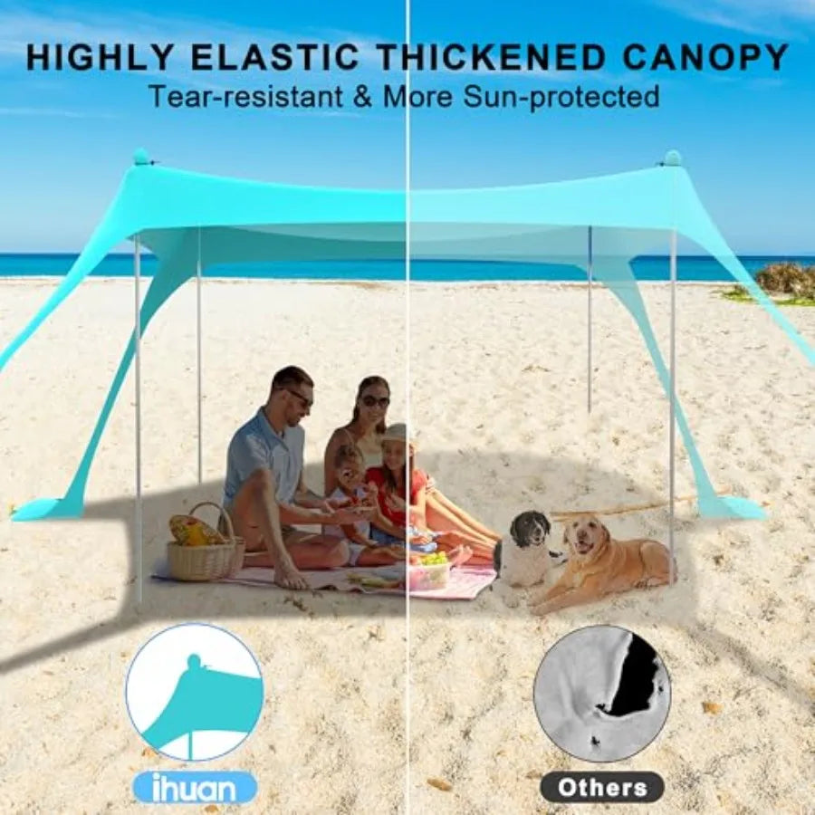 Beach Tent Sun Shelter 10X10FT UPF50+ with 4 Aluminum Foldable Poles Easy Setup Outdoor Shade Canopy for 8 Person Camping Sun S