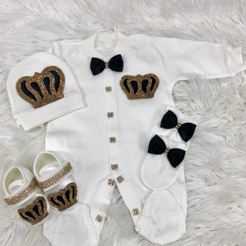 Ins Handmade Baby Cute Lace Collar Climbing Suit 3-piece Set New Baby Baptism Clothes Newborn Baby Romper High Quality Clothes