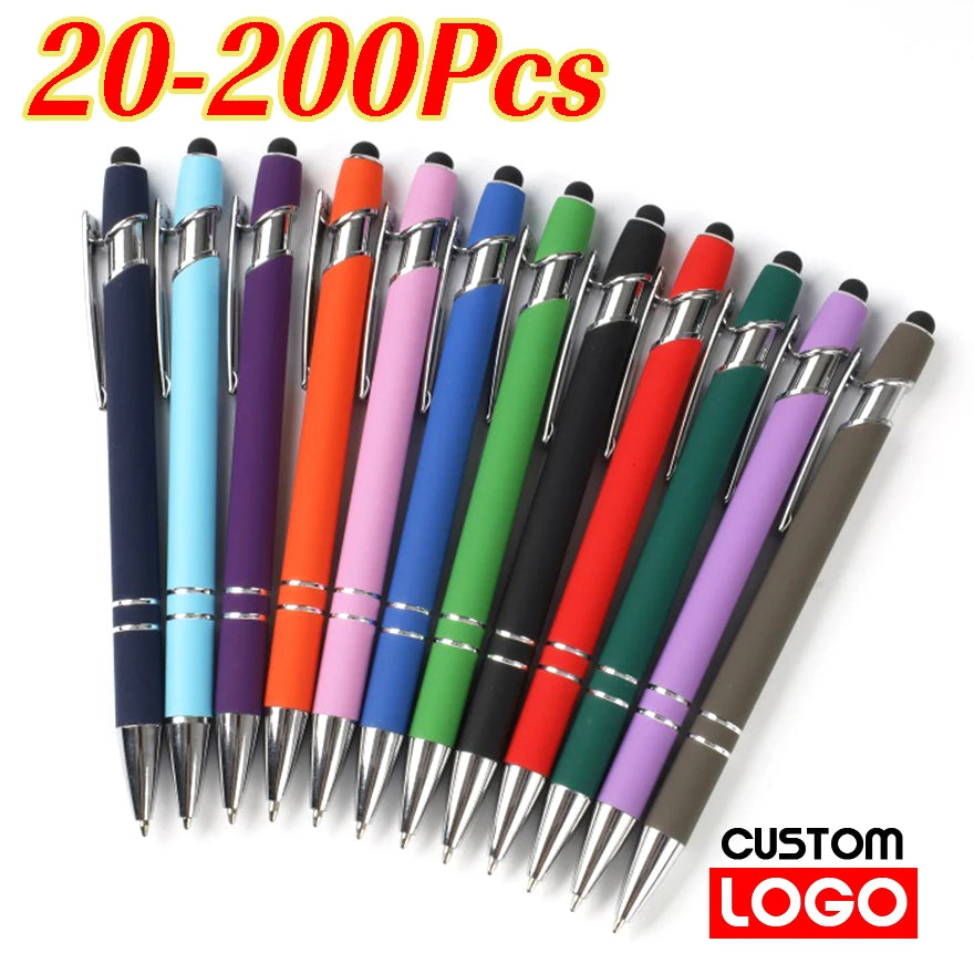 20-200 Pcs Customized Logo Ballpoint Pen Personalized Stylus Touch Engrave Text Metal Pen Stationery Office School Supplies