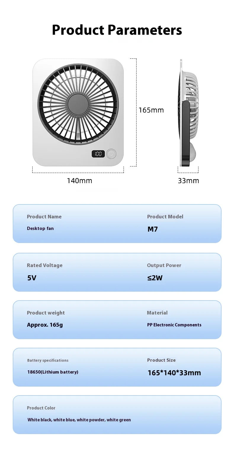 Desk Fan Table Cooling Fan 5-Speed Settings 1200mAh Personal Cooler For Women Men Home Bedroom Beach Camping Outdoor Travel