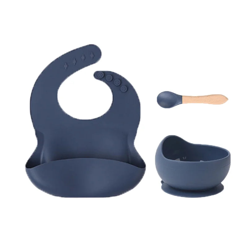 Children's silicone tableware set Baby Complementary Food Training 1/2/3/5PCS Set Sucker Bowl Bib Cup Fork Spoon Set Maternal