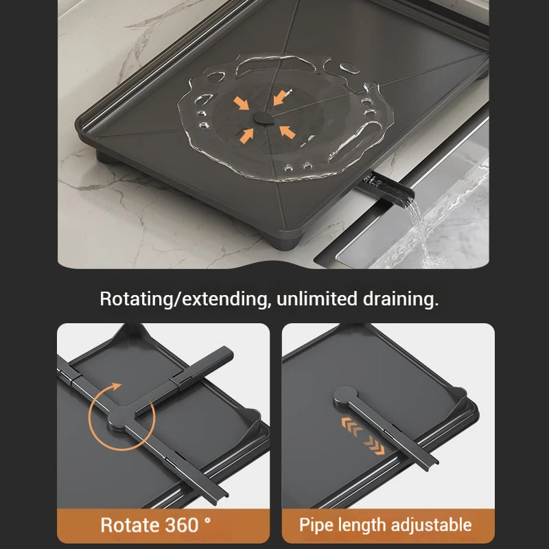 Stainless Steel Dish Drying Rack Adjustable Kitchen Plates Organizer with Drainboard Over Sink Plate Drainer Storage Organizer