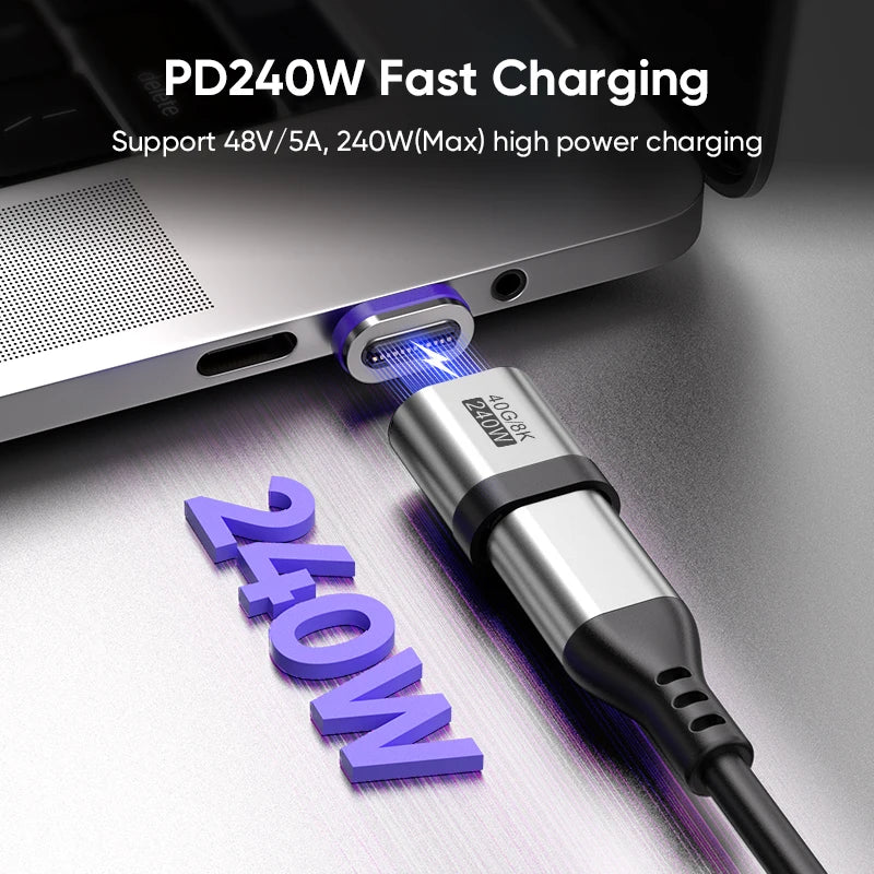 AUFU 240W Magnetic Adapter 24Pin USB4.0 Thunderbolt3 USB C To Type C Fast Charge Magnet USB C Converter Cable 8K USB OTG Adapter
