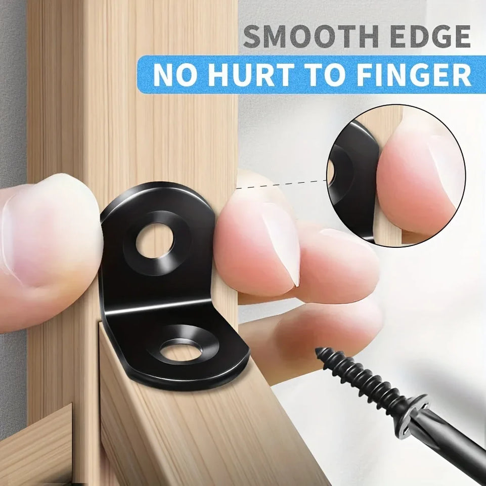 45pcs/Box Black 90 Degree Corner Brackets Support Accessories with Screws Heavy Duty Connection Angle Connector Wardrobe Fixed