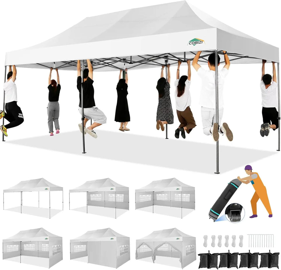 10x20 Heavy Duty Pop Up Canopy Tent with 6 Sidewalls, Waterproof & Windproof for Outdoor Events