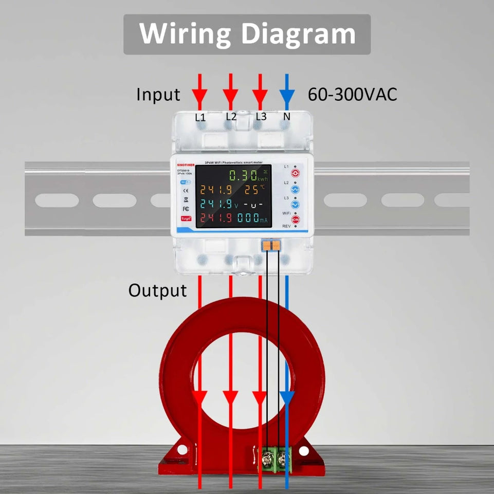 WiFi Smart Circuit Breaker 3 Phase Bidirectional PV Energy Power kWh Meter Over Under Voltage Protector Switch Current Leakage