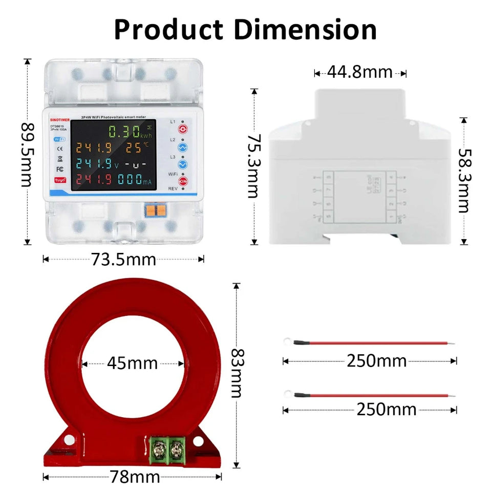 WiFi Smart Circuit Breaker 3 Phase Bidirectional PV Energy Power kWh Meter Over Under Voltage Protector Switch Current Leakage