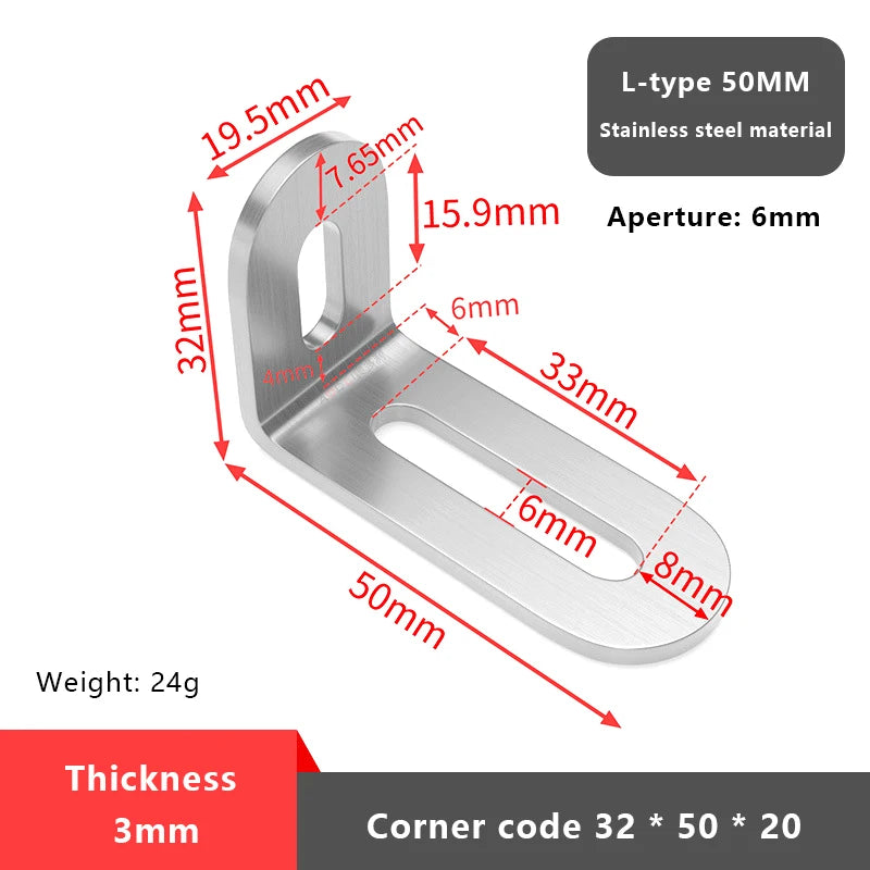 1Pc L-shaped Shelf Bracket Connector Stainless Steel Adjustable Angle Code Long Hole Activity 90 ° Right Angle Furniture Fixer