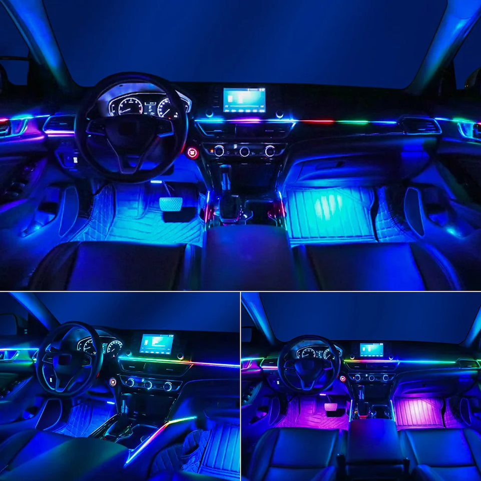 6/10/14/18 in 1 Led Car Ambient Lights RGB 213 64 Color Acrylic Strips Symphony Streamer Interior Atmosphere Lamp Control By App