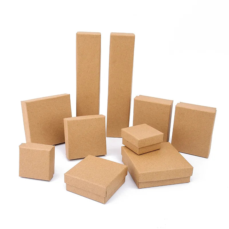 50pcs Black White Brown Kraft Paper Jewelry Gift Box Luxury Cardboard 7x9x3cm Bracelets Earrings Rings Necklaces Packaging Boxes