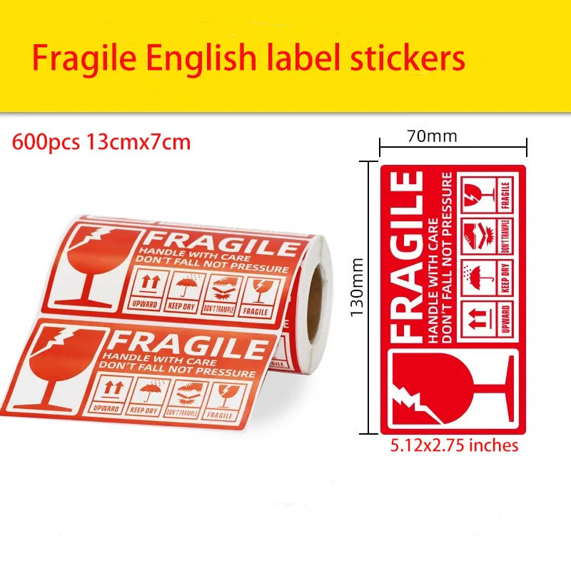 600PCS 130x70mm Fragile Stickers, Shockproof Warning Labels, Heavy Duty, Waterproof, for Shipping Boxes, Parcels, E-commerce