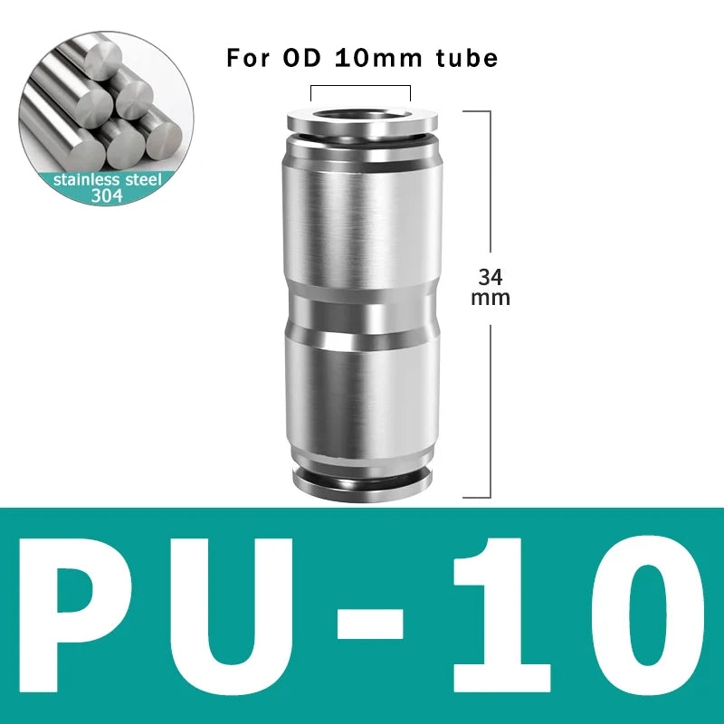 10pcs PU PV PE PY 304 Stainless Steel Metal Pneumatic Quick Coupling 4 6 8 10 12 High Pressure Air Pipe Fitting Quick Coupling