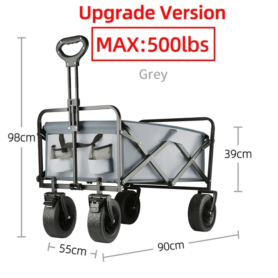 Heavy Duty Outdoor Folding Wagon Cart Large Capacity Collapsible Utility Wagon Trolley Portable Garden Beach Camping Equipment