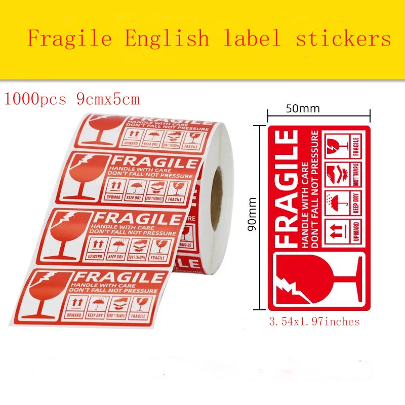 600PCS 130x70mm Fragile Stickers, Shockproof Warning Labels, Heavy Duty, Waterproof, for Shipping Boxes, Parcels, E-commerce