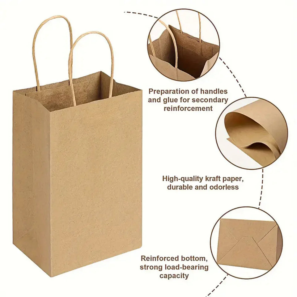 Small Gift Bags, 5.25 X 3.75 X 8 Inches, Brown Kraft Paper Bags, Loose Retail Bags With Handles, Suitable For Small Businesses,