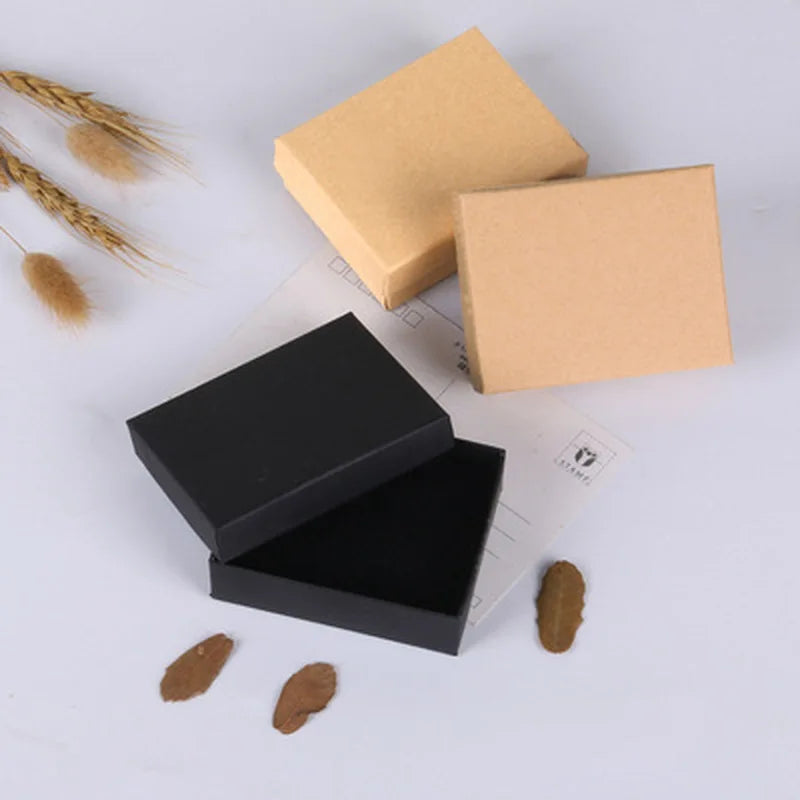 50pcs Black White Brown Kraft Paper Jewelry Gift Box Luxury Cardboard 7x9x3cm Bracelets Earrings Rings Necklaces Packaging Boxes