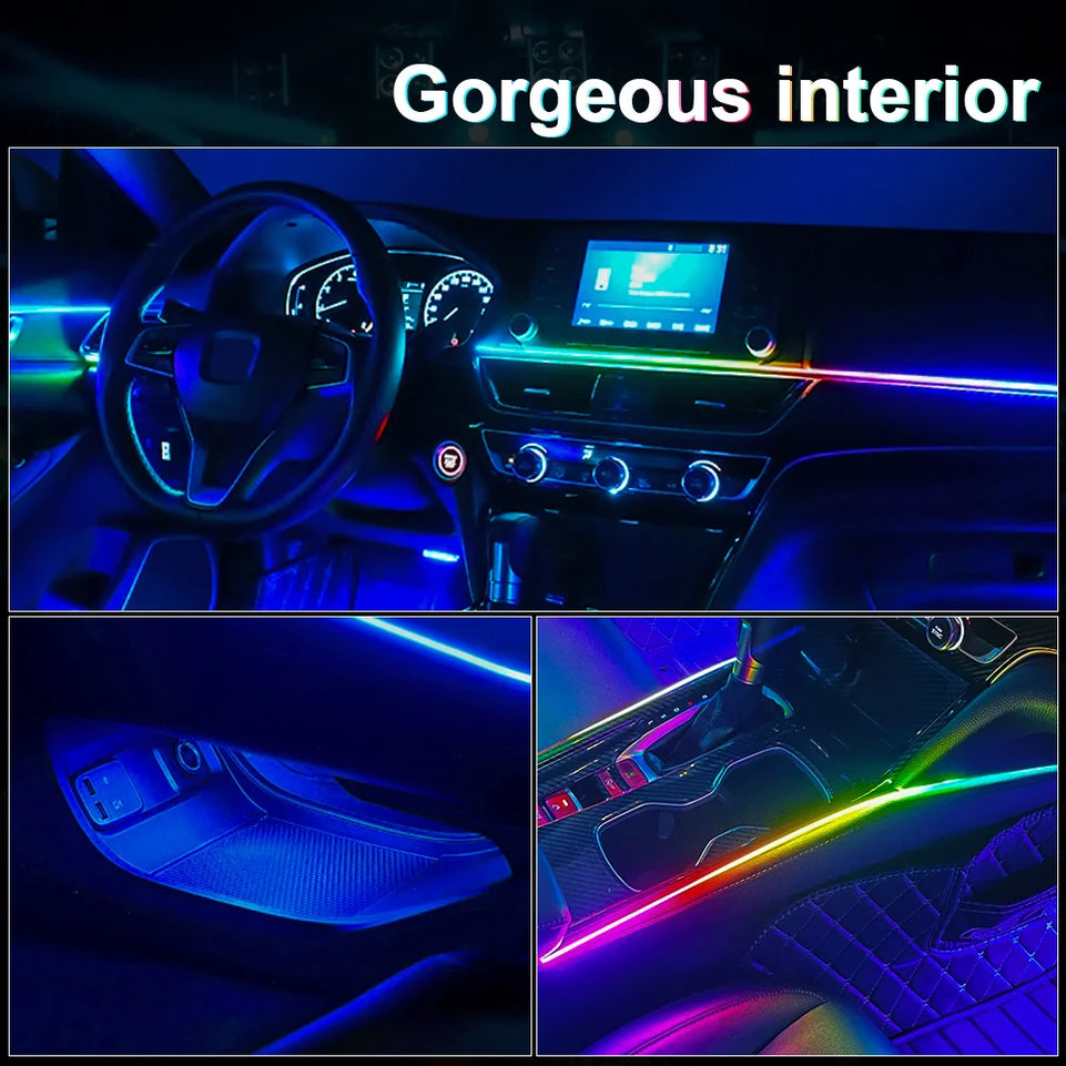 6/10/14/18 in 1 Led Car Ambient Lights RGB 213 64 Color Acrylic Strips Symphony Streamer Interior Atmosphere Lamp Control By App