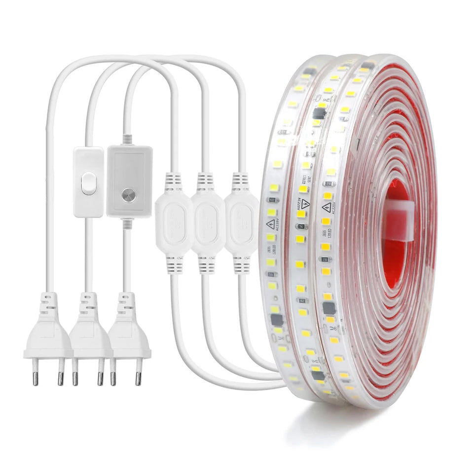 Dimmable LED Strip Light 220V Switch EU Power Dimmer Kit Waterproof 2835 120LEDs/M High Bright Flex Tape Home Decor 0.5M 10M 20M