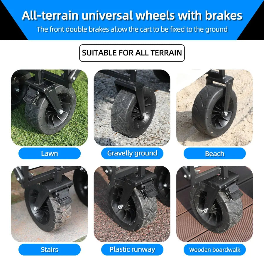 Heavy Duty Outdoor Folding Wagon Cart Large Capacity Collapsible Utility Wagon Trolley Portable Garden Beach Camping Equipment