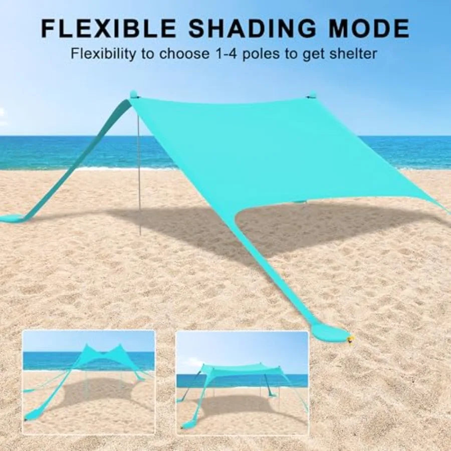 Beach Tent Sun Shelter 10X10FT UPF50+ with 4 Aluminum Foldable Poles Easy Setup Outdoor Shade Canopy for 8 Person Camping Sun S