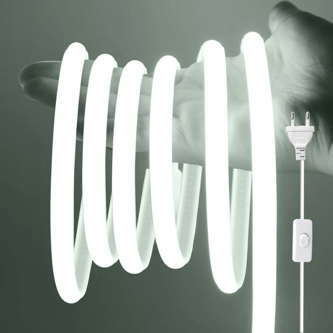 AC 220V COB Strip With ON/OFF Switch White 3000K 4000K 6000K IP65 Waterproof Home Decor Flexible Ribbon LED Neon Light 1M-35M