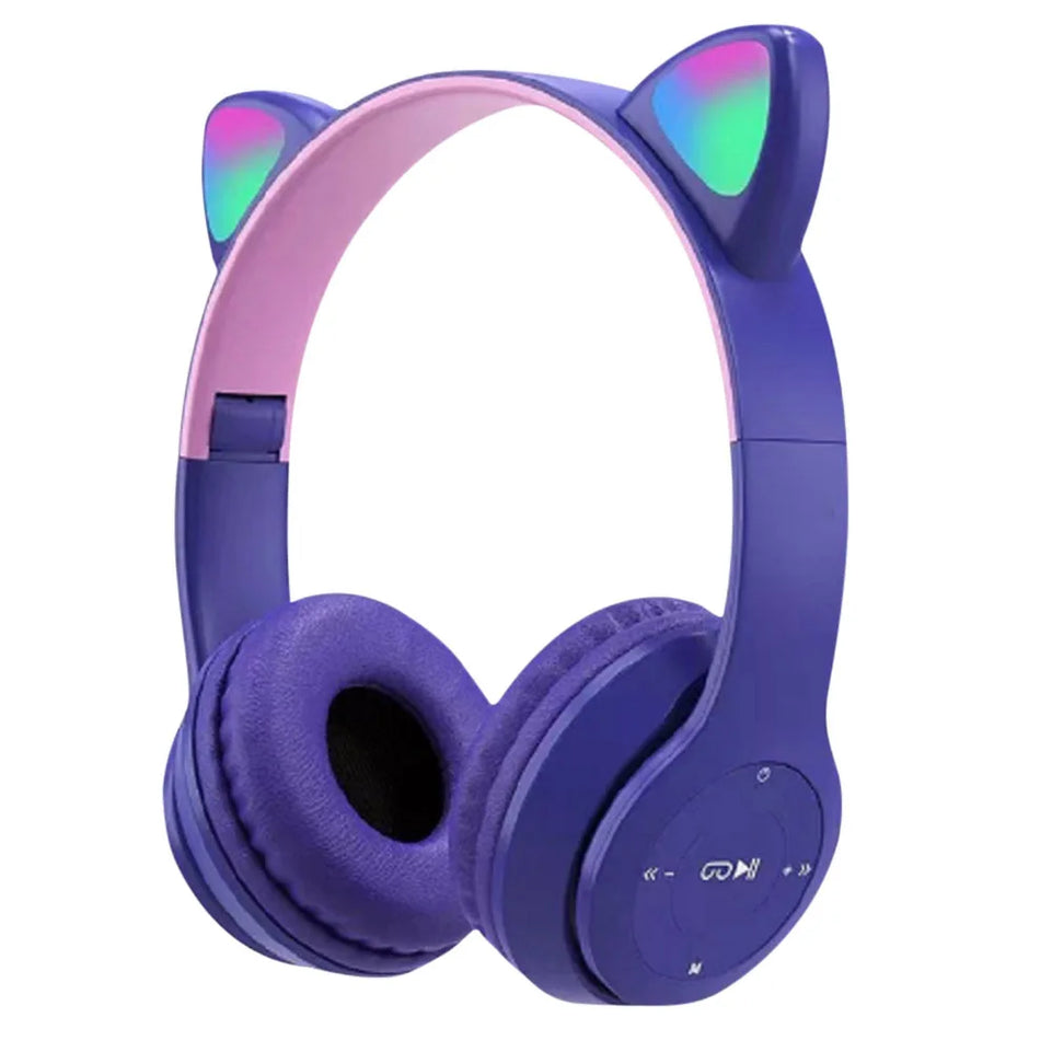Over-Ear Headsets Cute Sports Headphones Wireless Headphones Cat Ear Bluetooth-Compatible Helmets Stereo Bass for Kids and Adult