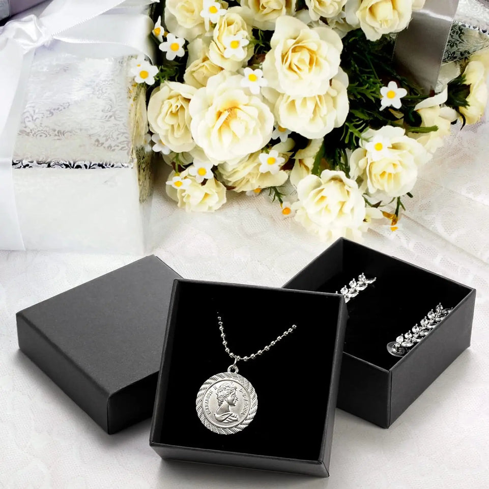 32Pcs-7x7x2.5cm Black Kraft Jewelry Gift Box Cardboard Ring Necklace Earring Packaging Organizer Boxes Case With Sponge Inside