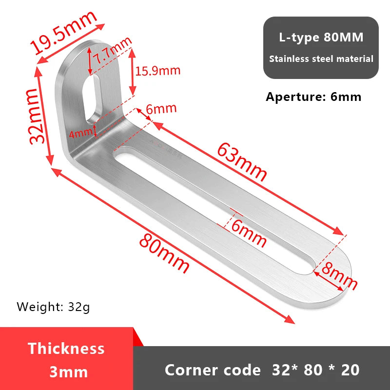 1Pc L-shaped Shelf Bracket Connector Stainless Steel Adjustable Angle Code Long Hole Activity 90 ° Right Angle Furniture Fixer