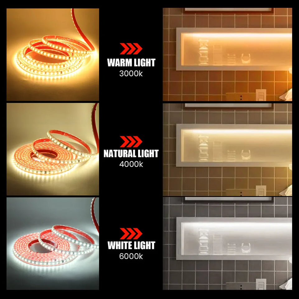 Dimmable LED Strip Light 220V Switch EU Power Dimmer Kit Waterproof 2835 120LEDs/M High Bright Flex Tape Home Decor 0.5M 10M 20M