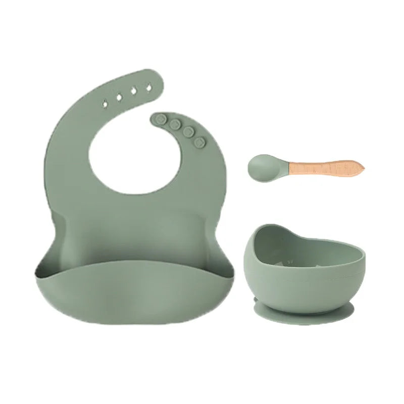 Children's silicone tableware set Baby Complementary Food Training 1/2/3/5PCS Set Sucker Bowl Bib Cup Fork Spoon Set Maternal
