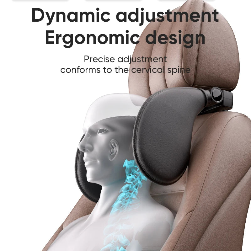 Ergonomic 360° Adjustable Auto Cervical Pillow with Memory Foam & Side Pads One-Click Sleep Headrest for Car Travel BMW Benz
