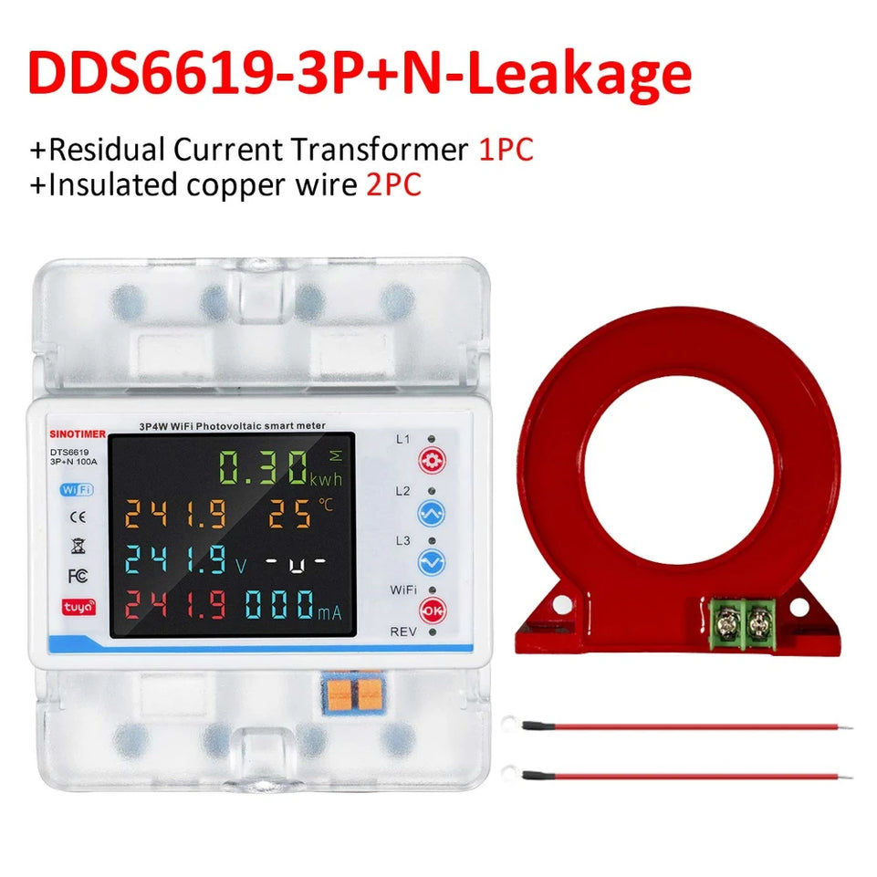 WiFi Smart Circuit Breaker 3 Phase Bidirectional PV Energy Power kWh Meter Over Under Voltage Protector Switch Current Leakage