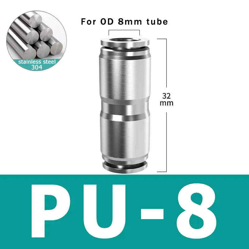 10pcs PU PV PE PY 304 Stainless Steel Metal Pneumatic Quick Coupling 4 6 8 10 12 High Pressure Air Pipe Fitting Quick Coupling