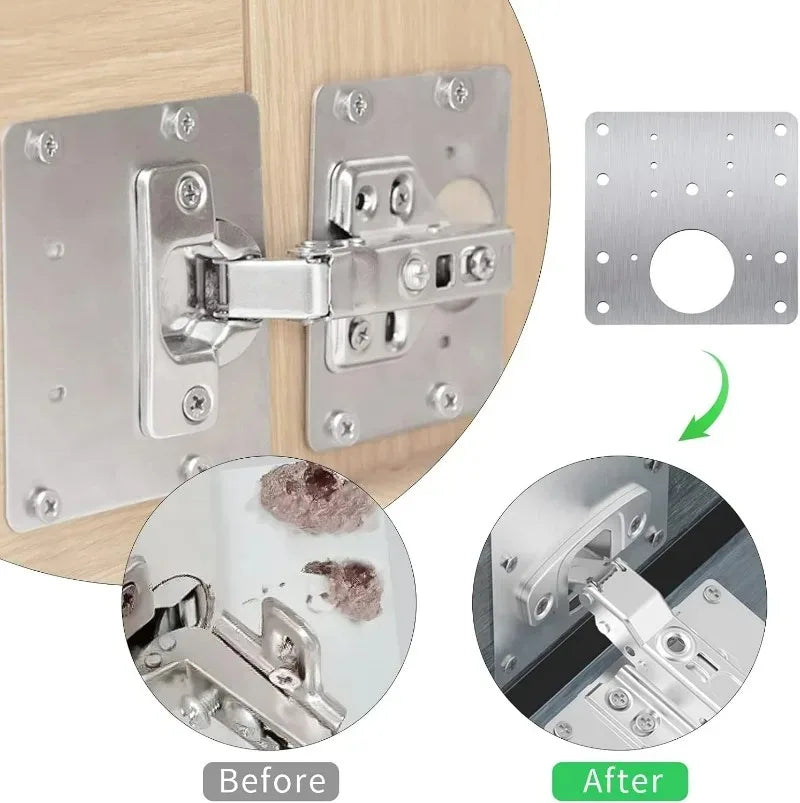 Stainless Steel Cabinet Door Hinge Repair Plate Cabinet Door Hinges Mounting Plate Kit with Screw Furniture Hardware Tools