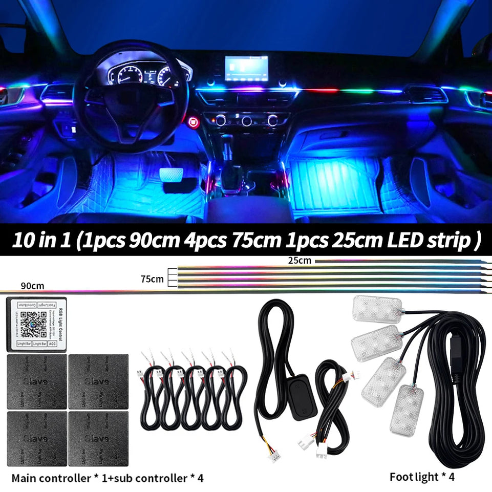6/10/14/18 in 1 Led Car Ambient Lights RGB 213 64 Color Acrylic Strips Symphony Streamer Interior Atmosphere Lamp Control By App