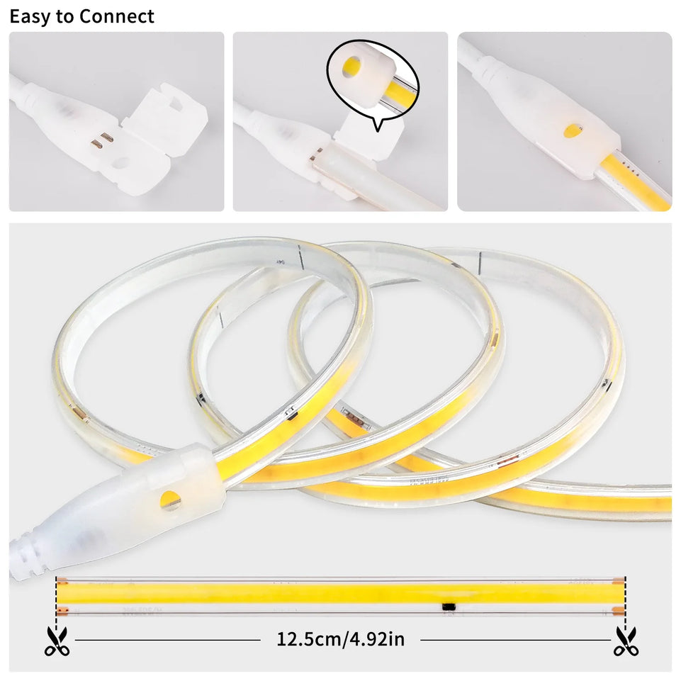 220V COB LED Strip Light 296 LEDs/m High Brightness Waterproof Flexible LED Tape Ribbon for Room Kitchen Outdoor Lighting 230V