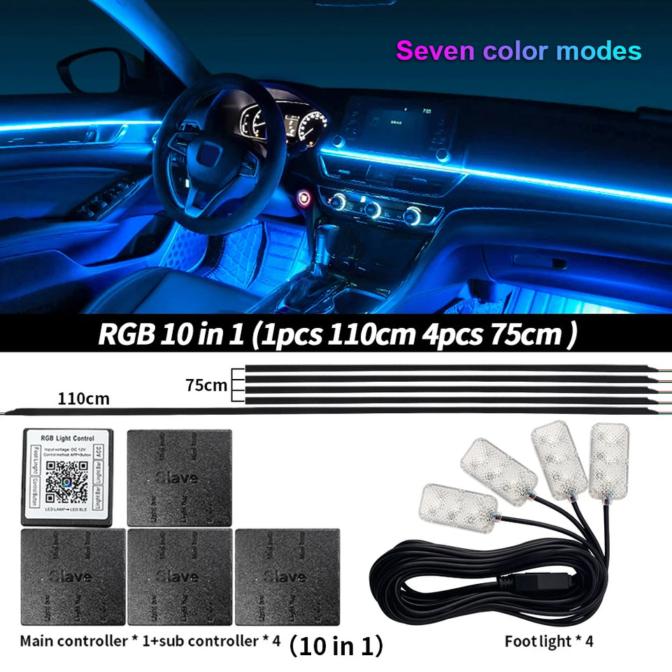 6/10/14/18 in 1 Led Car Ambient Lights RGB 213 64 Color Acrylic Strips Symphony Streamer Interior Atmosphere Lamp Control By App