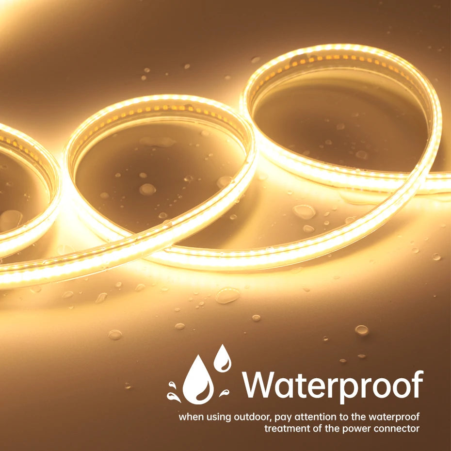 AC 220V EU AU UK Plug COB LED Strip Light Timing Dimmable Led Lights Tape IP65 Waterproof Flexible Ribbon For Outdoor Lighting