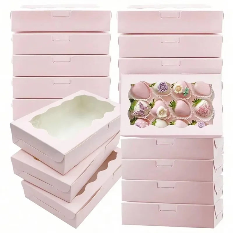 Wholesale Kraft Paper Cake Candy Boxes Rectangle Open Window Wedding Jewelry Chocolate Gift Packaging Box Baking Party Supplies