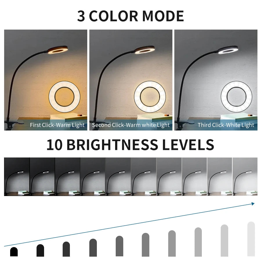 LED Desk Lamp with Powered Adjustable Arm,360° Rotating Light,Reading,Nail Art,Selfie,Home Office,Modern Table Lamp w/Lacquered
