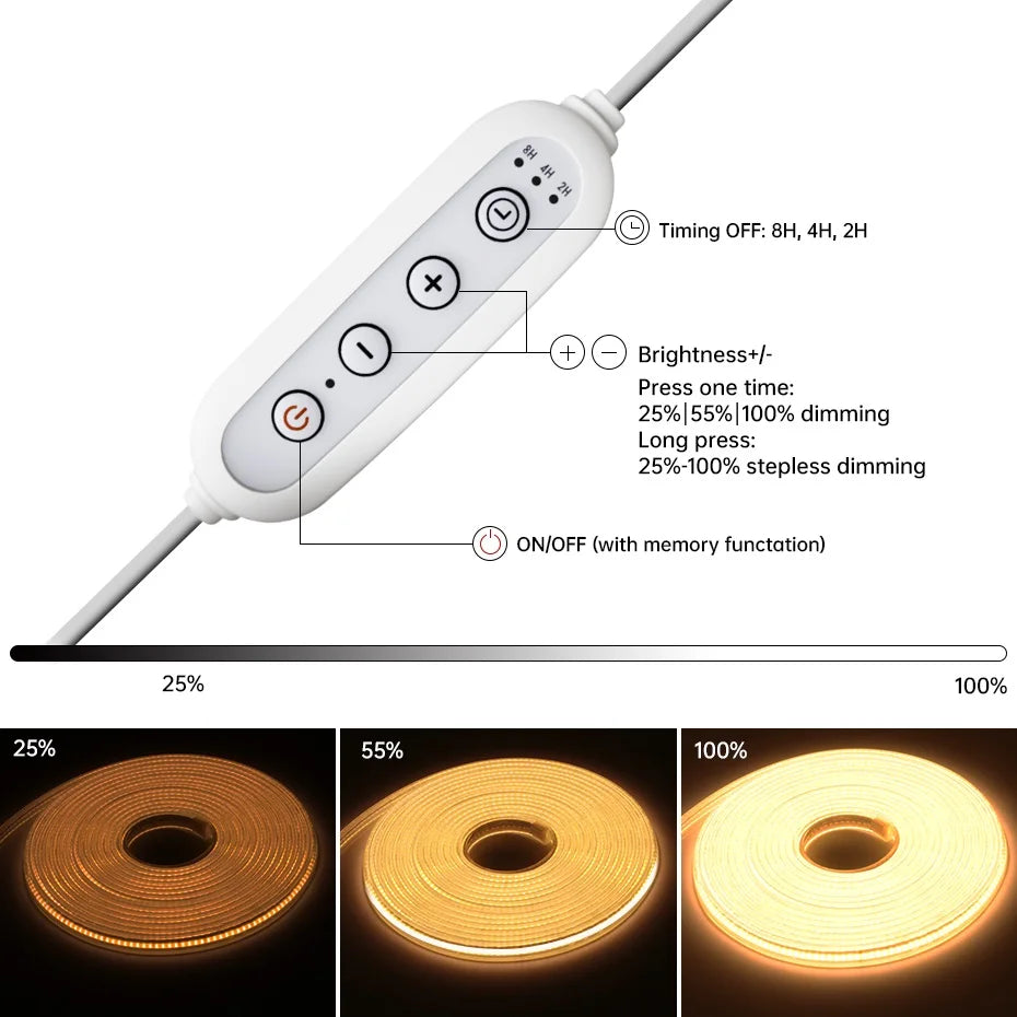AC 220V EU AU UK Plug COB LED Strip Light Timing Dimmable Led Lights Tape IP65 Waterproof Flexible Ribbon For Outdoor Lighting