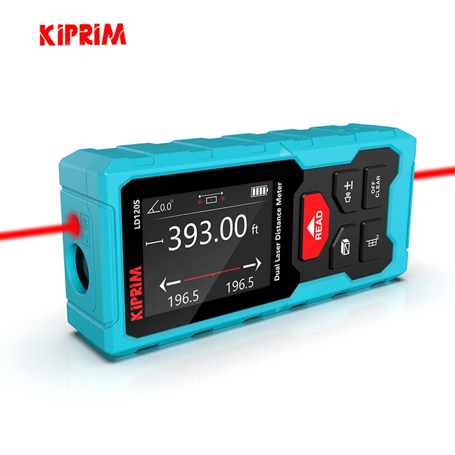 Kiprim Dual Laser Distance Meter Rechargeable Bilateral Laser Rangefinder 120m Digital Tape Measure Angle Measurment Tool
