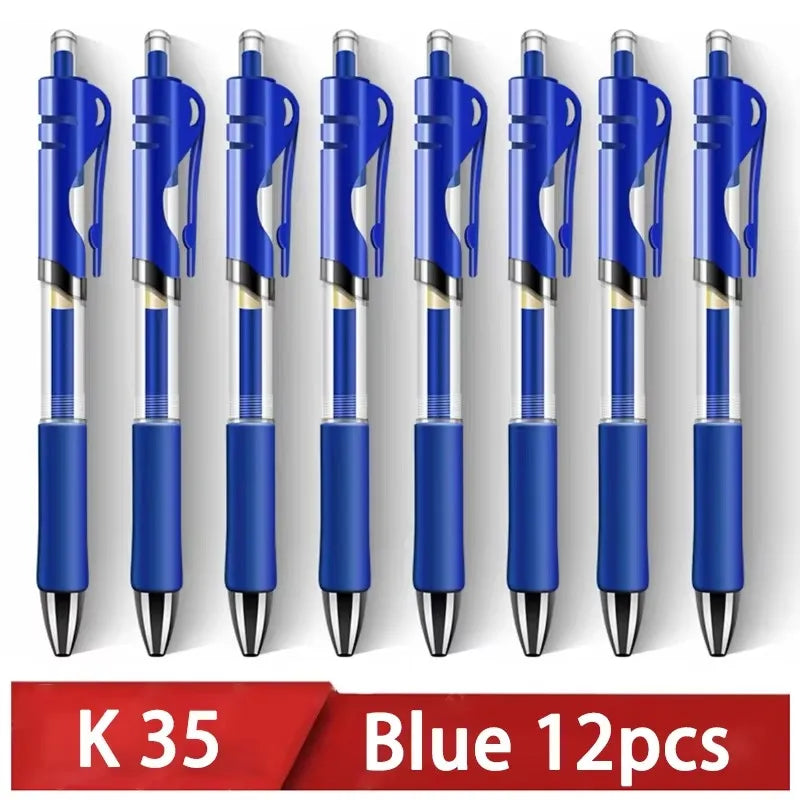 12pcs Classic Black/Blue/Red Gel Pens,0.5mm Metal Tip Retractable Ballpoint Gel Pen,Comfortable Grips,Smooth Writing for School