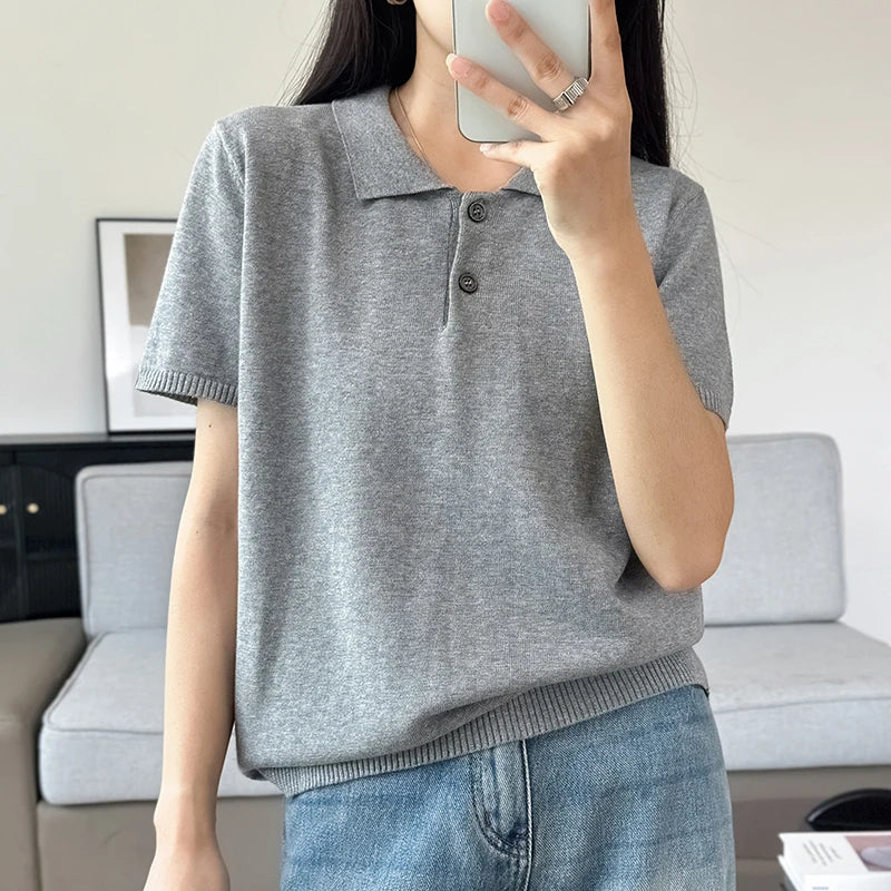 WinvyNee Summer Women's Clothing Cotton Polo T-shirt Short Sleeve Polo Collar Clothes Solid Casual Pullover Female Tops A1002029
