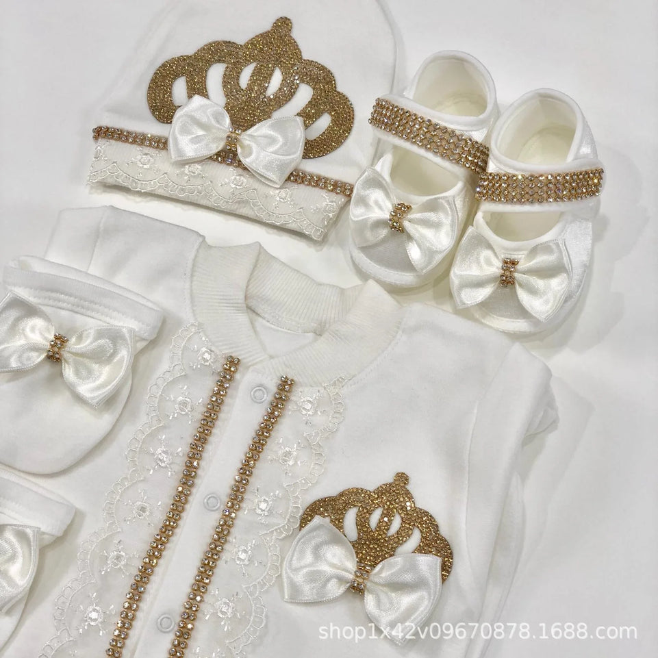 Ins Handmade Baby Cute Lace Collar Climbing Suit 3-piece Set New Baby Baptism Clothes Newborn Baby Romper High Quality Clothes